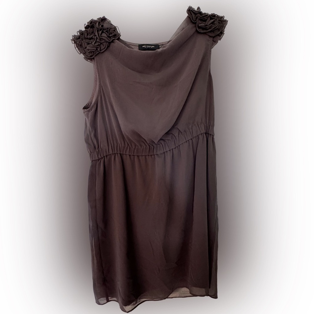 Cute formal dress with fun shoulder details - grey / purple tone medium